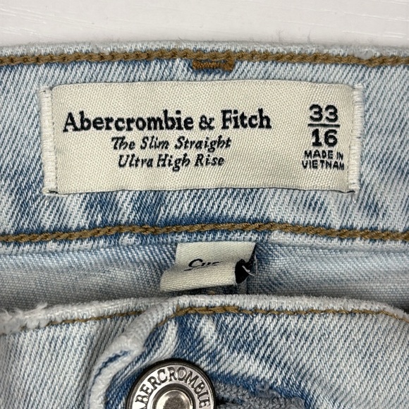 Abercrombie & Fitch The Slim Straight Ultra High Rise Slit Jeans Light Denim 33 - Picture 8 of 9